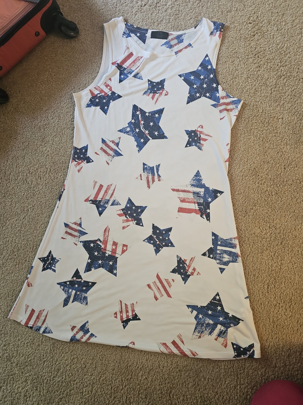Women’s White Sleeveless Mini Dress with Patriotic Star Print